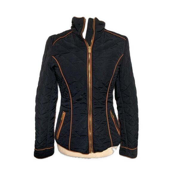 H&M Womens Dark Blue Brown Quilted Long Sleeve Jacket 4 Small - Picture 2 of 6